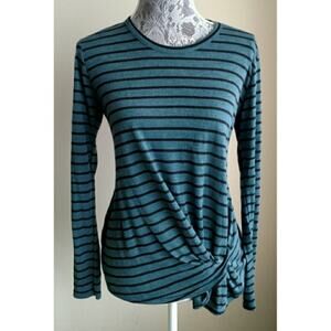 Stateside Knotted T-Shirt Knit Striped Teal Black Crewneck - Size M - NWOT